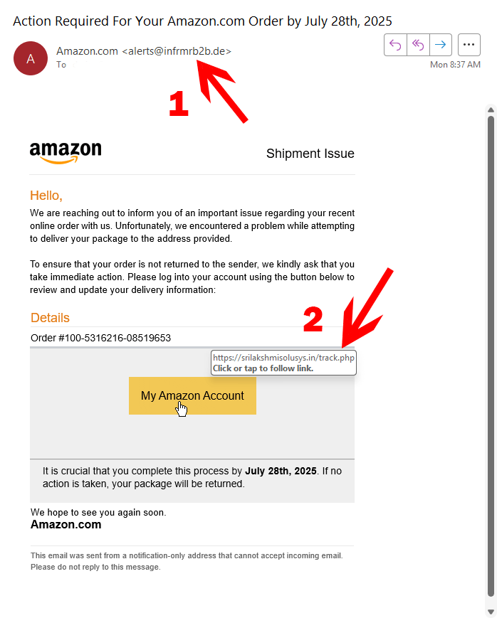 Amazon delivery scam email